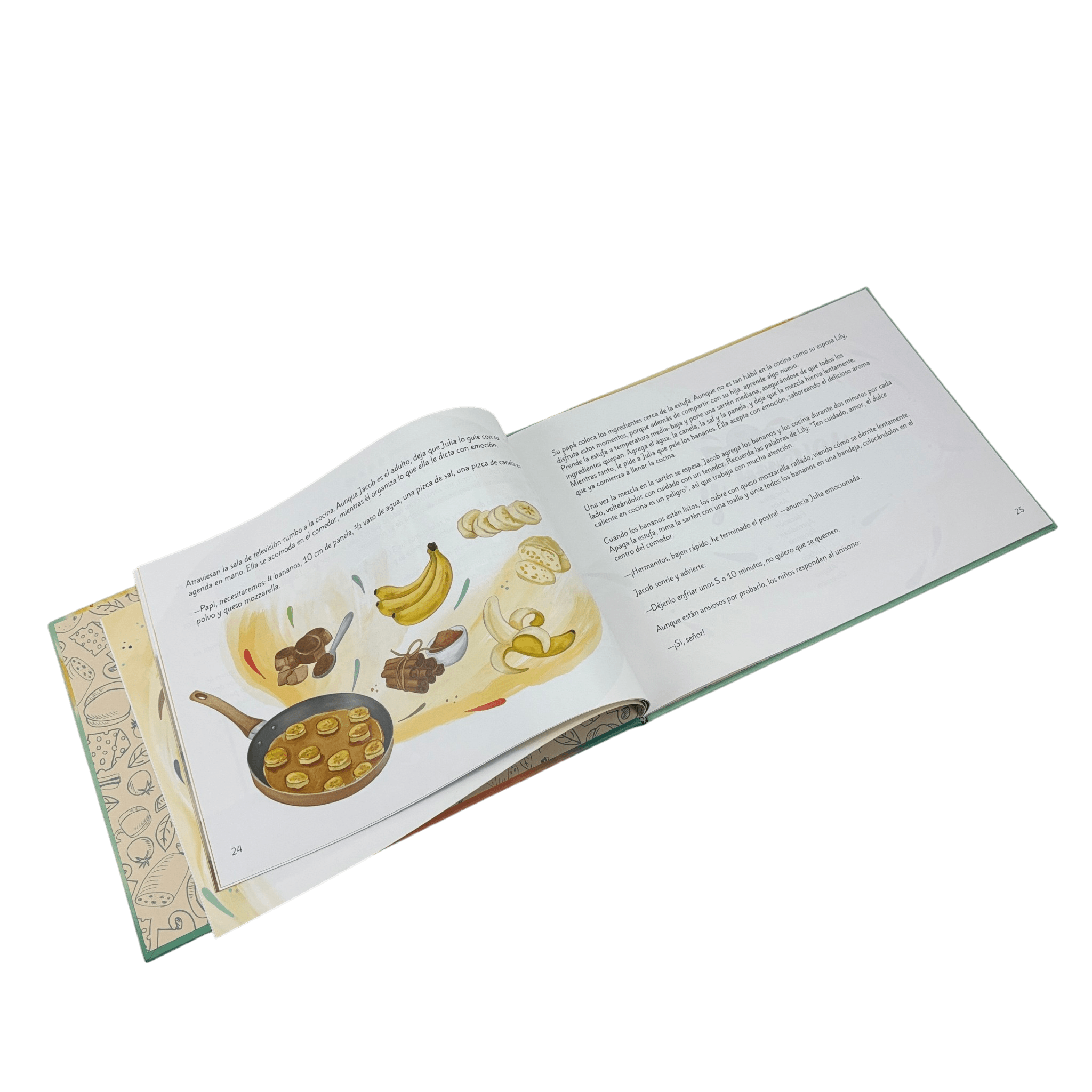 Libro editorial abierto con ilustraciones a color